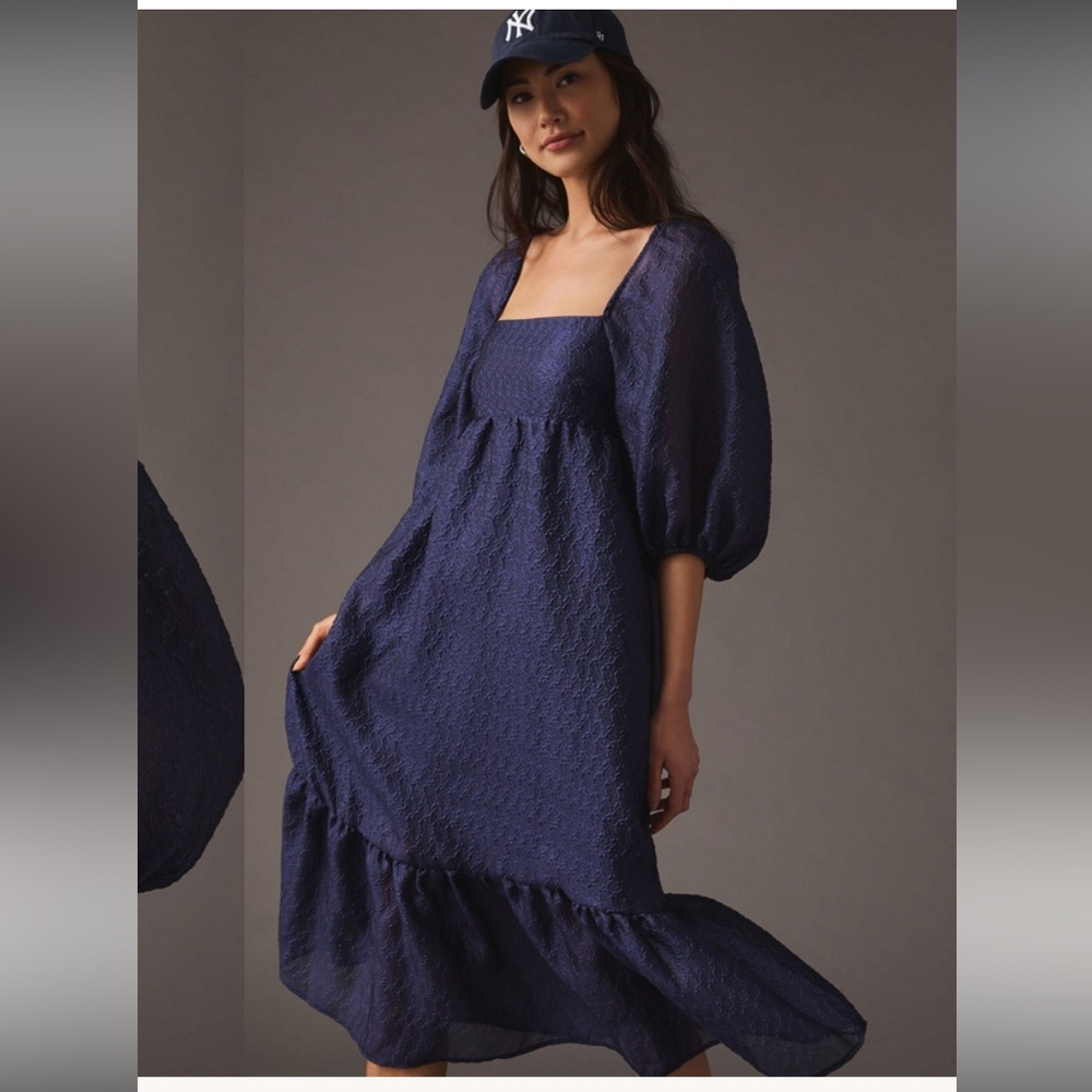 Puff-Sleeve Dress navy iridescent fall party formal boho
Anthropologie $160 - Picture 2 of 9